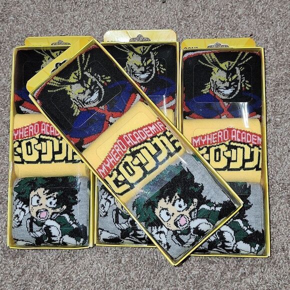 New My Hero Academia 3 Pair Pack Crew Socks Bioworld Funimation - Picture 2 of 5